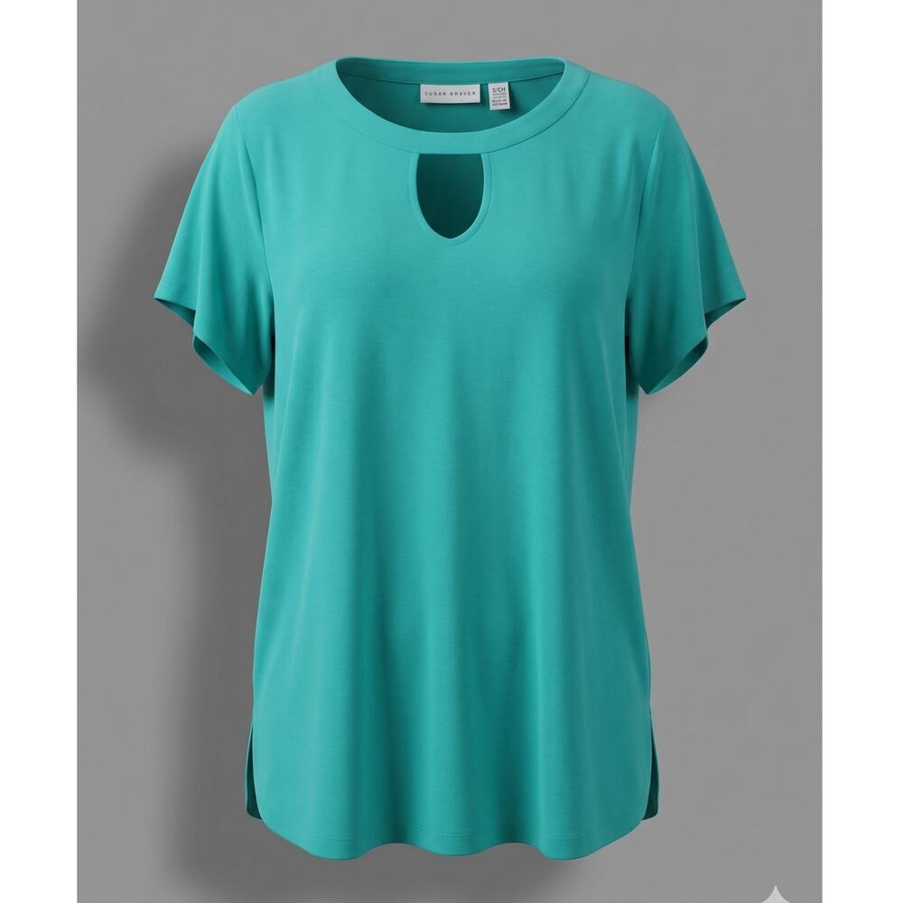 Susan Graver Women's 1XP Liquid Knit Minimalist Coastal Resortwear Keyhole Top